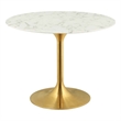 Lippa Tulip Round Marble Dining Table With Gold Base In Grey White
