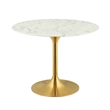 Lippa Tulip Round Marble Dining Table With Gold Base In Grey White