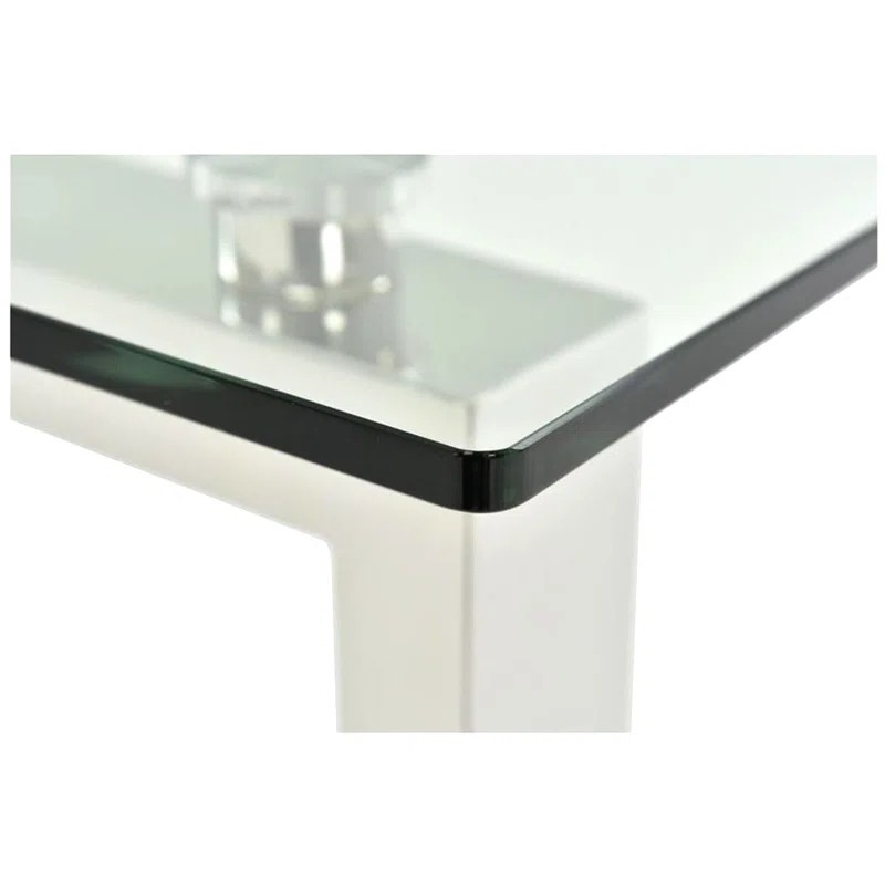 Roca Clear Rectangle Glass Top Dining Table With Chrome Metal Base
