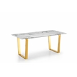 Modern Marble Pattern Dining Table With Gold Stainless Steel Base In Grey White