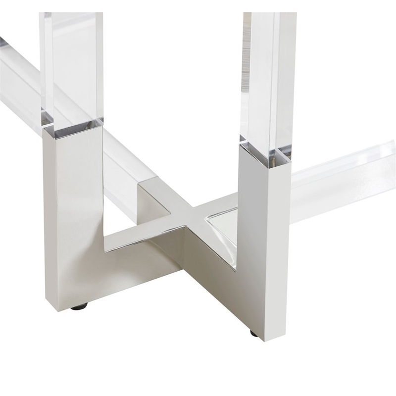 Round Glass Dining Table with Clear Acrylic Base and Chrome Frame