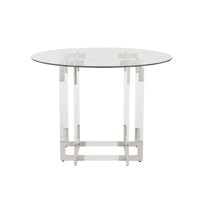 Round Glass Dining Table with Clear Acrylic Base and Chrome Frame