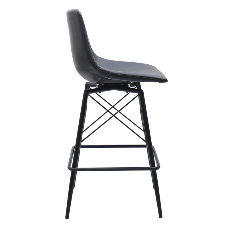 Axis Modern Swivel Counter Stools - Black Faux Leather Upholstery (Set of 2)