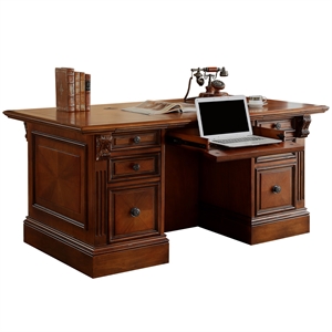 Parker House Huntington Traditional Wood Double Pedestal Executive Desk in Brown