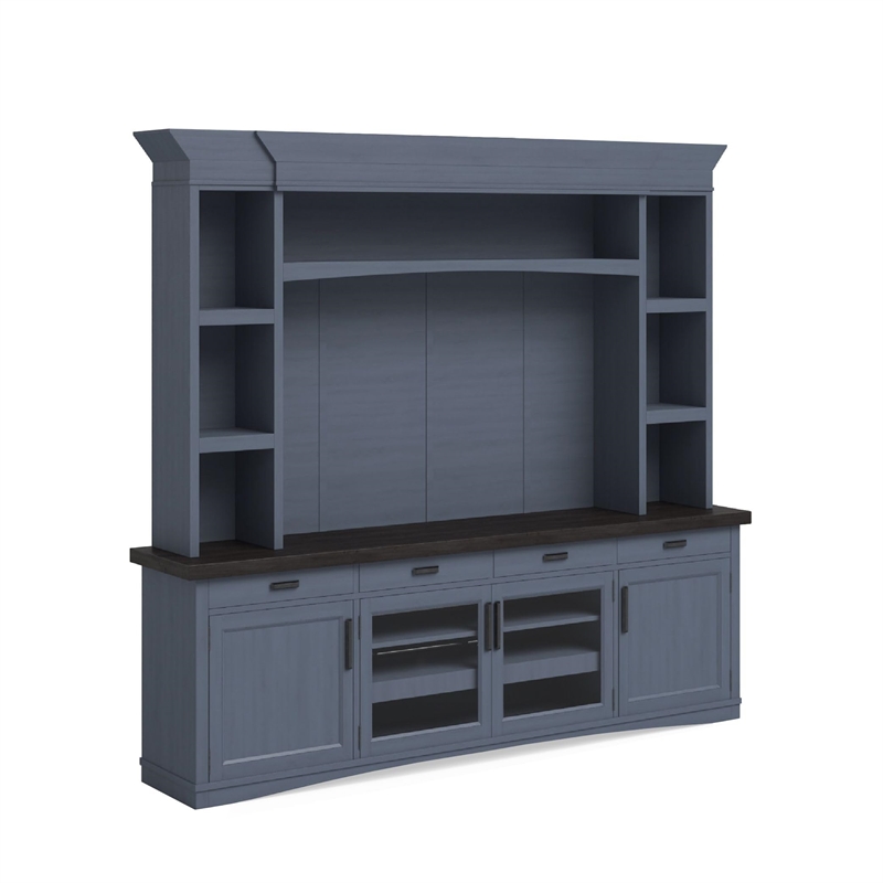 Parker House Americana Modern Wood TV Console with Hutch Back Panel in Denim