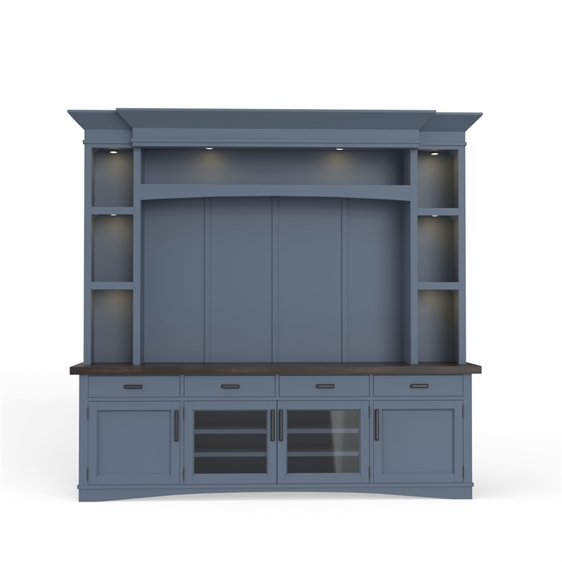 Parker House Americana Modern Wood TV Console with Hutch Back Panel in Denim