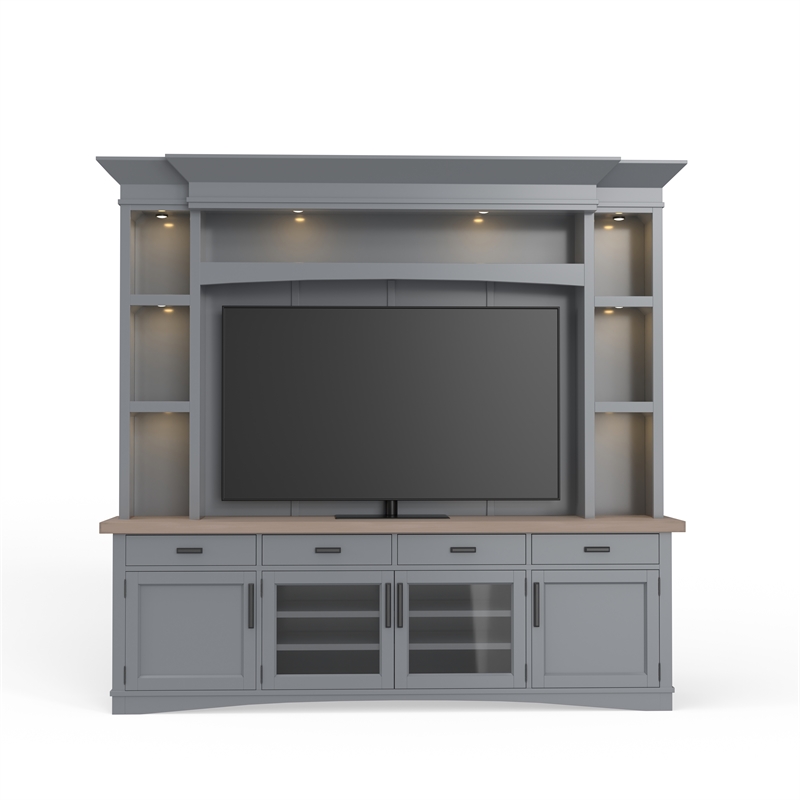 Parker House Americana Modern Wood TV Console with Hutch Back Panel in Gray