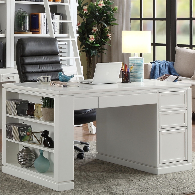 Parker House Catalina Wood Writing Desk with Power Center and USB in White