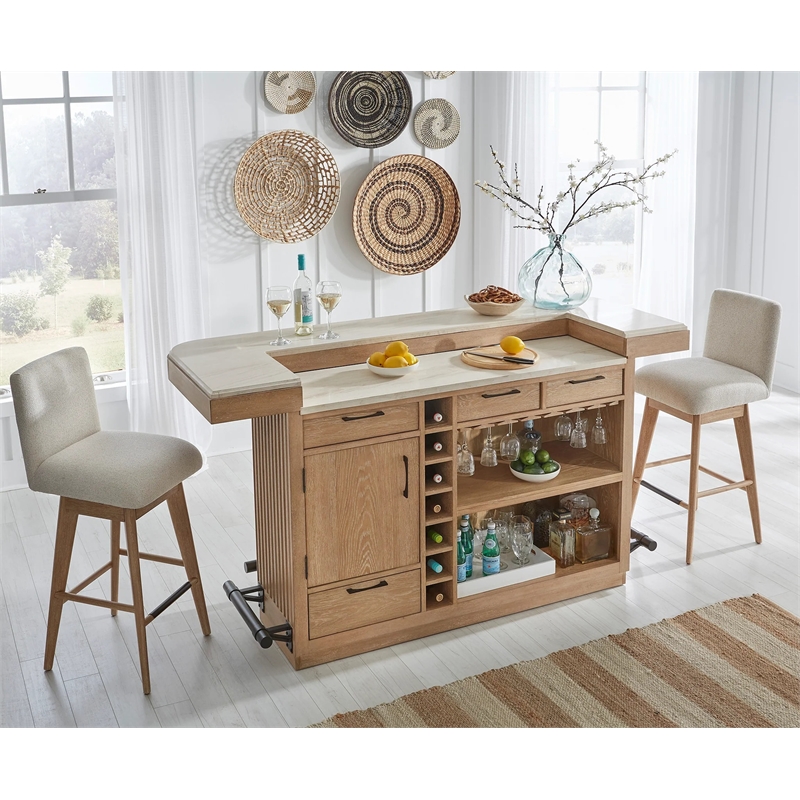 Parker House Escape Dining Upholstered Swivel Barstool in Natural Finish
