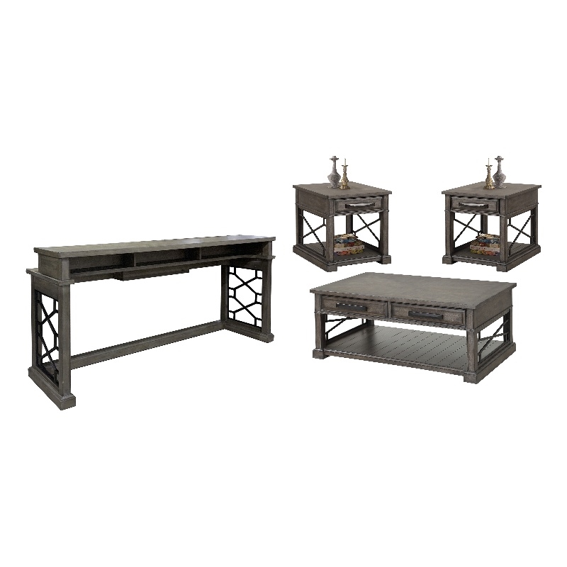 Parker House Sundance Smokey Grey Cocktail with 2 End Tables and Console Table
