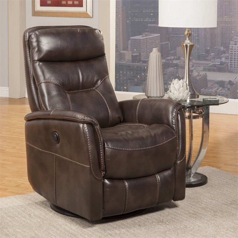 Parker Living Gemini Polyester/PU Power Swivel Glider Recliner in Truffle Brown