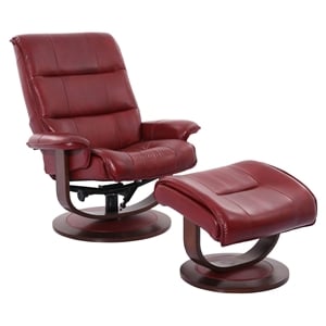 Parker Living Knight Leather Manual Reclining Swivel Chair and Ottoman in Red