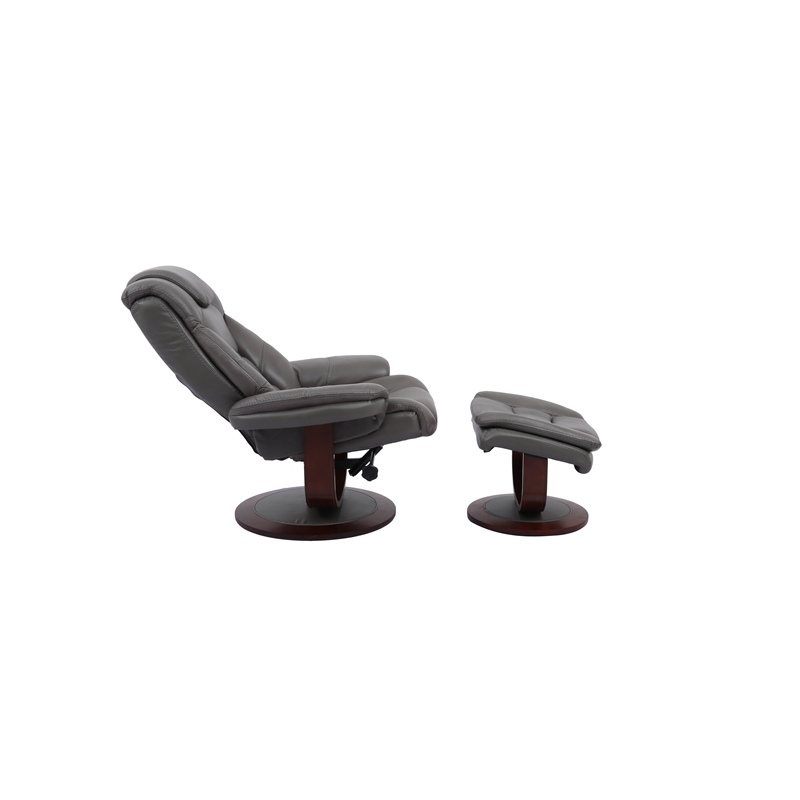Parker Living Monarch Leather Manual Reclining Swivel Chair and Ottoman in Gray