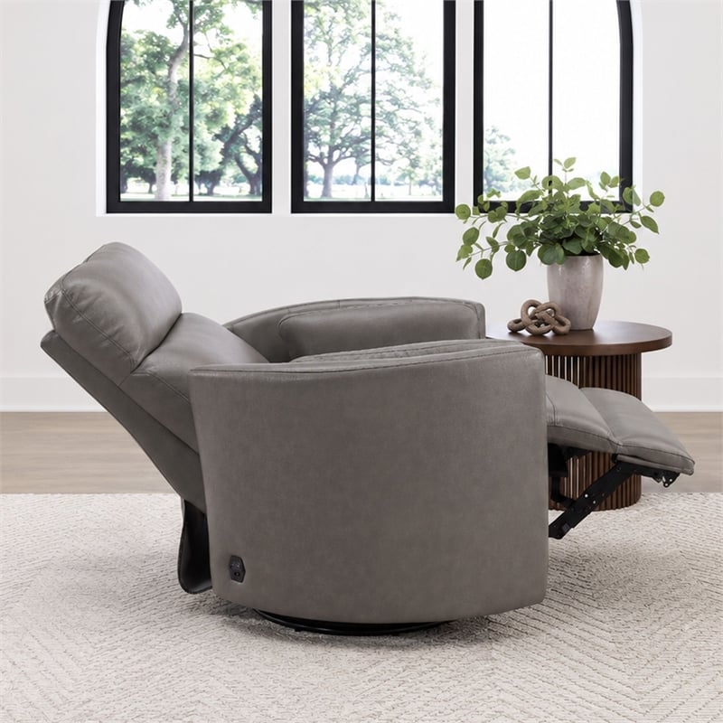 Parker Living Radius Leather Power Cordless Swivel Glider Recliner in Gray