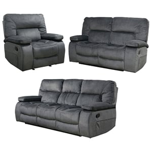 Transitional 3 Piece Set Chapman Manual Reclining Collection Polo Gray