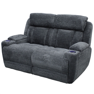 Parker Living Dalton 65&quotW Fabric Power Loveseat in Charcoal Finish