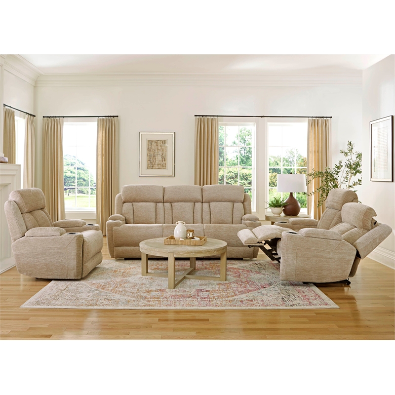 Parker Living Dalton Lucky Fawn Fabric Power Loveseat in Fossil Beige