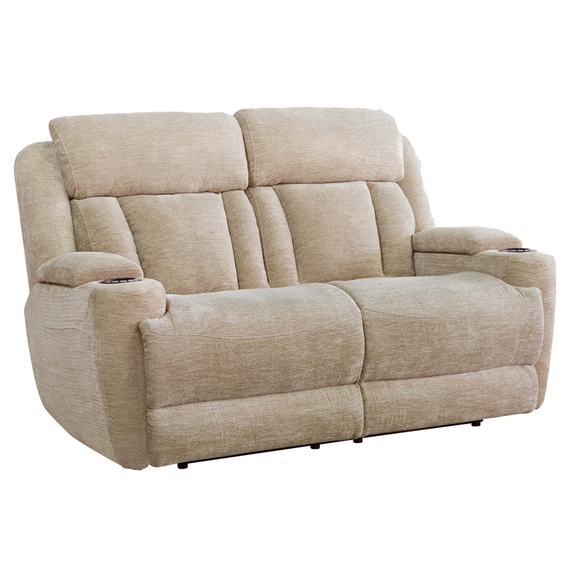 Parker Living Dalton Lucky Fawn Fabric Power Loveseat in Fossil Beige