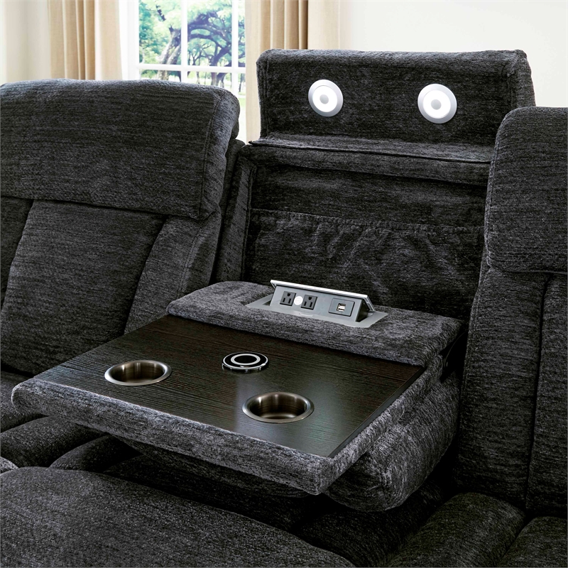 Parker Living Dalton Fabric Power Drop Down Console Sofa in Charcoal