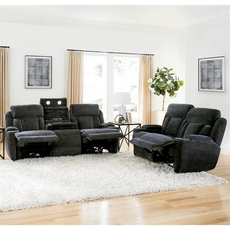 Parker Living Dalton Fabric Power Drop Down Console Sofa in Charcoal