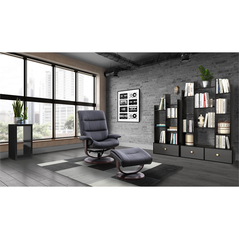 Parker Living Knight Fabric Manual Reclining Swivel Chair and Ottoman in Black
