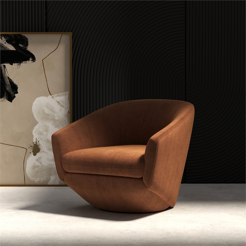 Parker Living The Twist Modern Fabric Upholstered Accent Swivel Chair in Rust