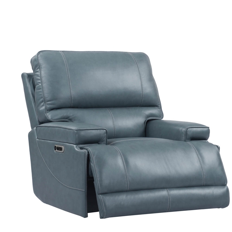 Parker Living Whitman Leather Power Cordless Recliner in Verona Azure Blue