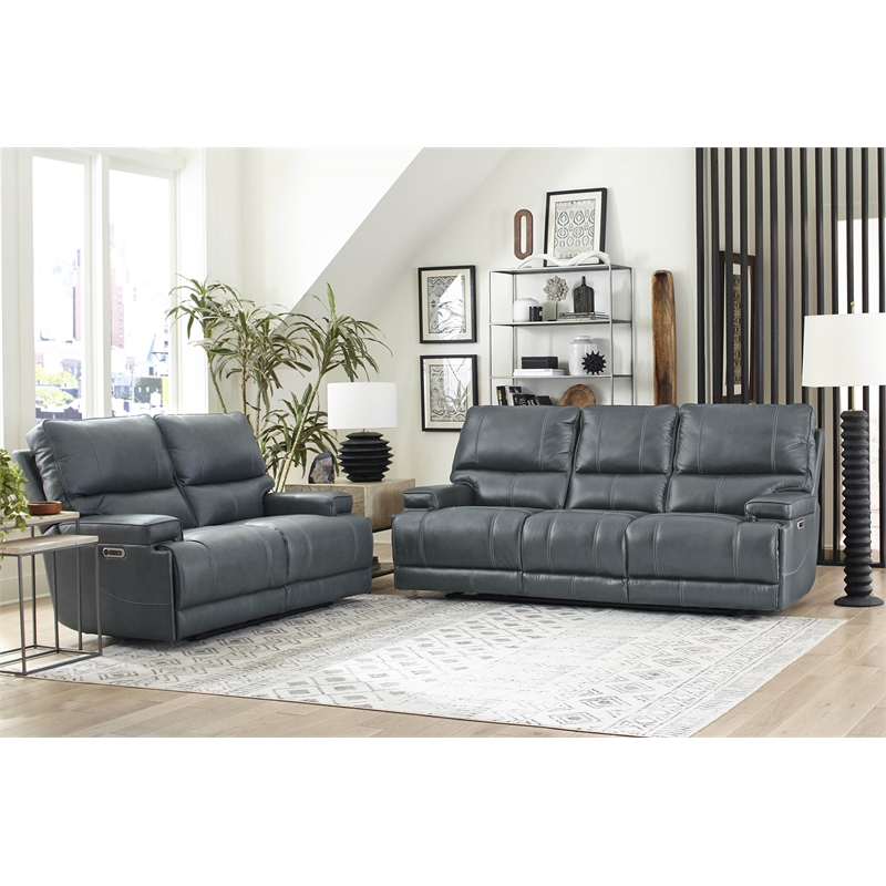 Parker Living Whitman Leather Power Cordless Loveseat in Verona Azure Blue