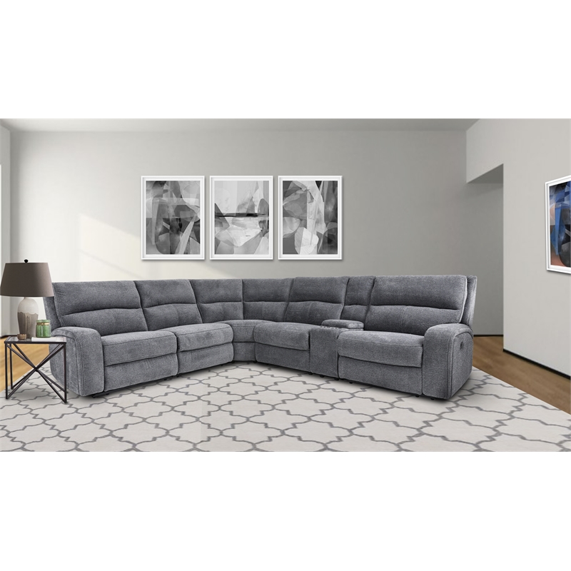 Parker Living Polaris Modern Fabric Power Reclining Sectional in Bizmark Gray