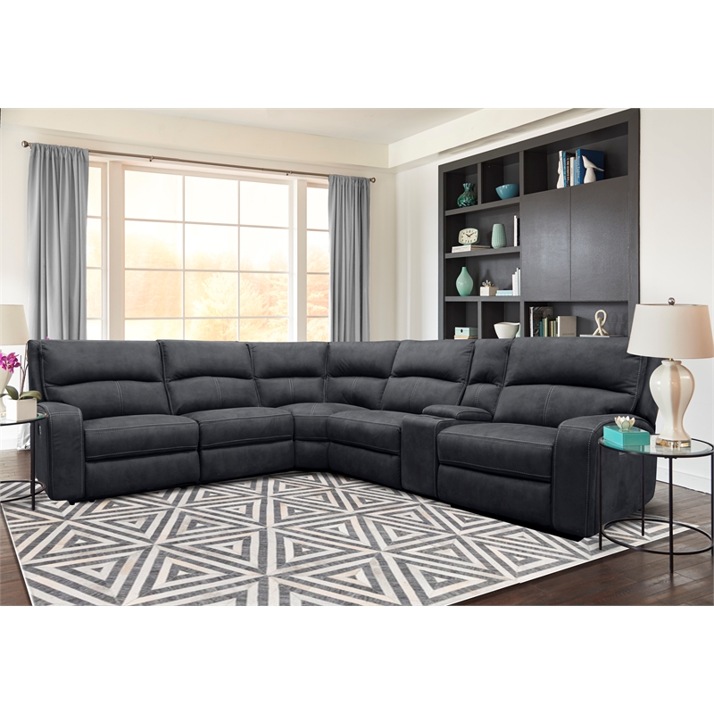 Parker Living Polaris Modern Fabric Power Reclining Sectional in Charcoal