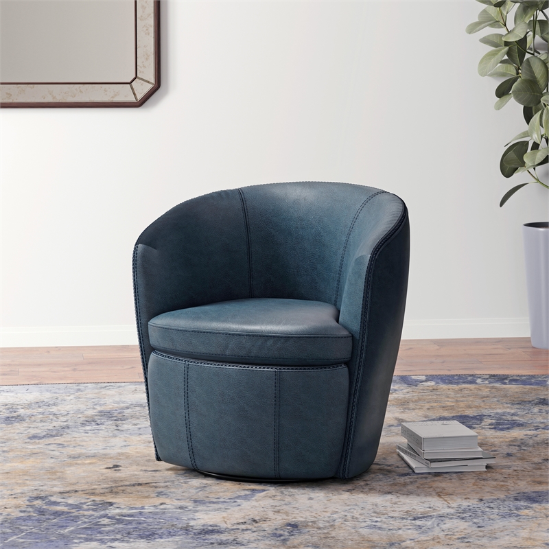 Parker Living Barolo - Vintage Navy Italian Leather Swivel Club Chair Two Pack