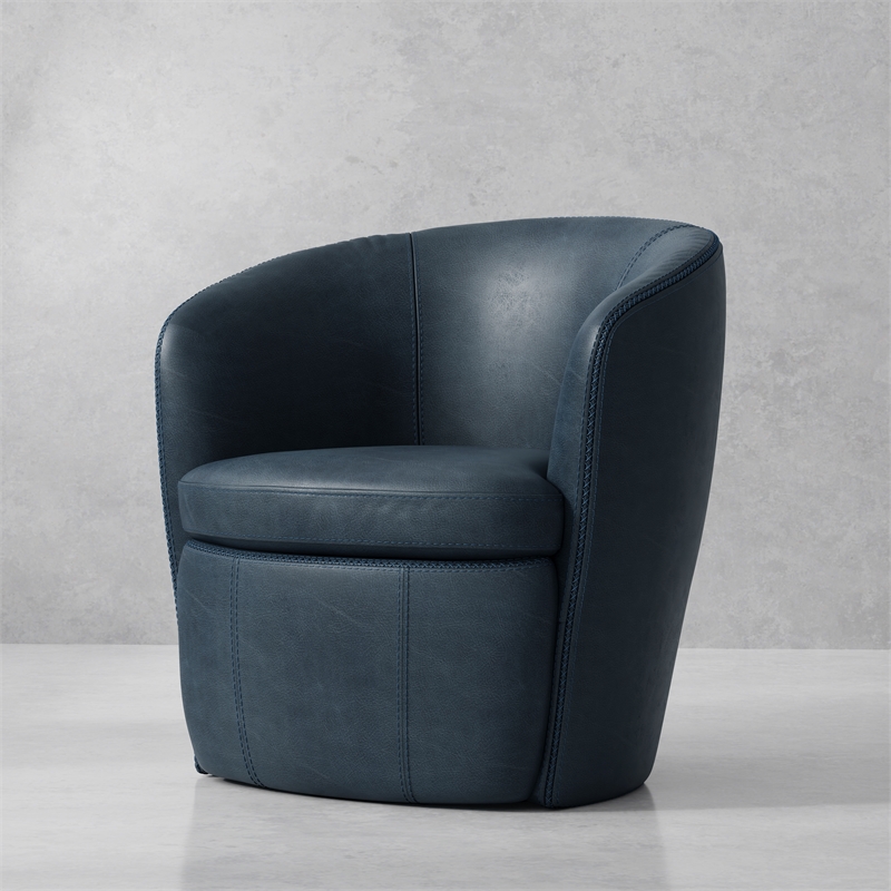Parker Living Barolo - Vintage Navy Italian Leather Swivel Club Chair Two Pack