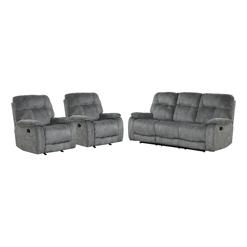 Parker Living Cooper Shadow Grey Manual Glider Reclining Sofa and Two Recliners