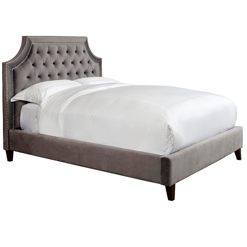Parker Living Sleep Jasmine Traditional Velvet Fabric Queen Bed in Flannel Gray
