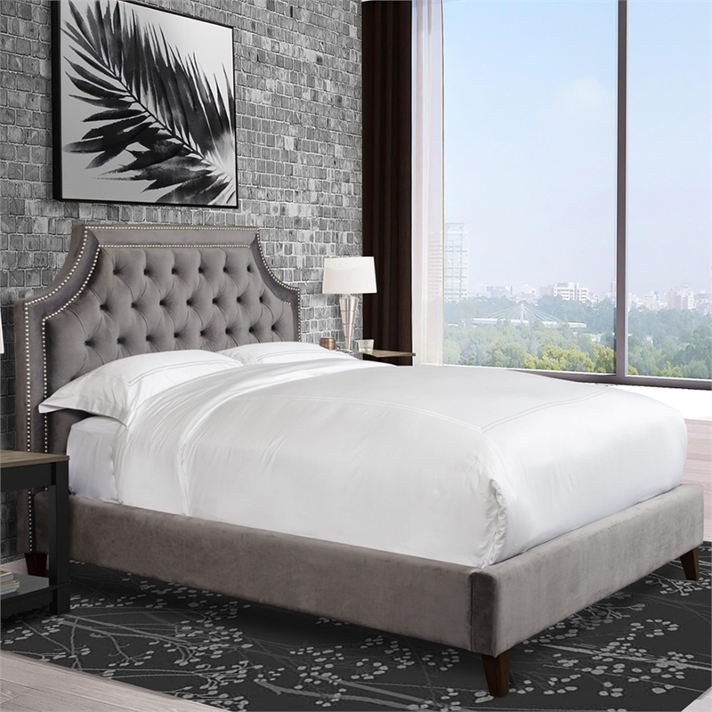 Parker Living Sleep Jasmine Traditional Velvet Fabric King Bed in Flannel Gray