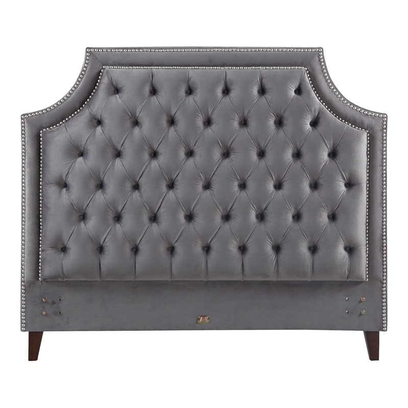 Parker Living Sleep Jasmine Traditional Velvet Fabric King Bed in Flannel Gray