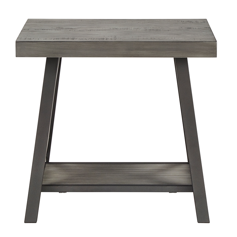 iNSPIRE Q X-Cross Base Modern Wood & Metal End Table with Shelf in Gray