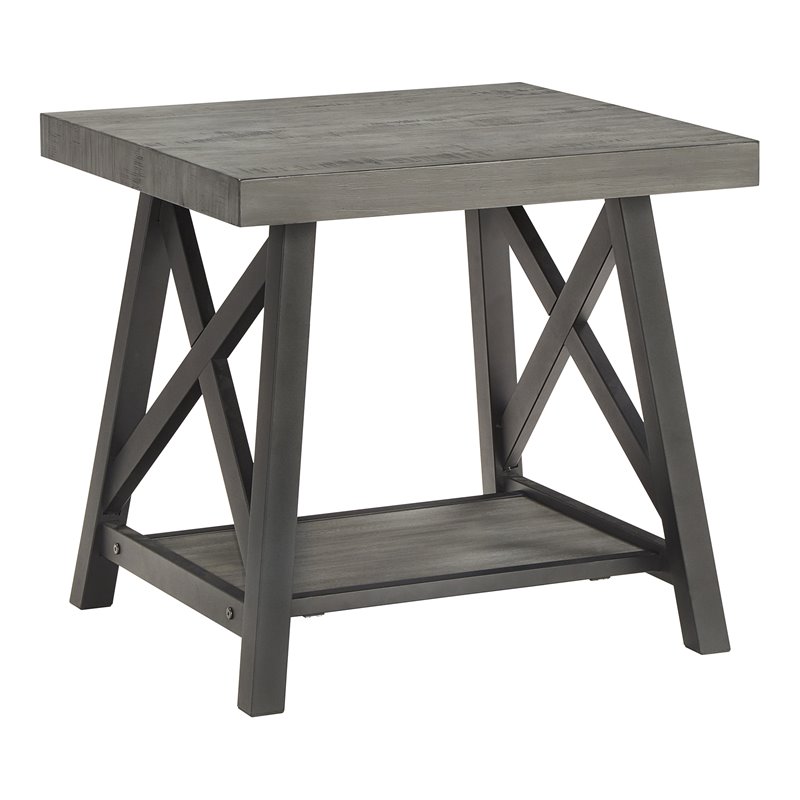 iNSPIRE Q X-Cross Base Modern Wood & Metal End Table with Shelf in Gray