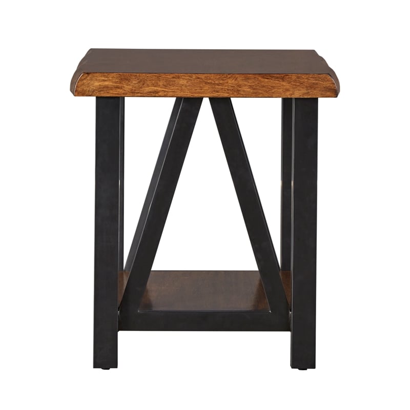 iNSPIRE Q Live Edge Modern Wood & Metal Accent Table in Brown/Black
