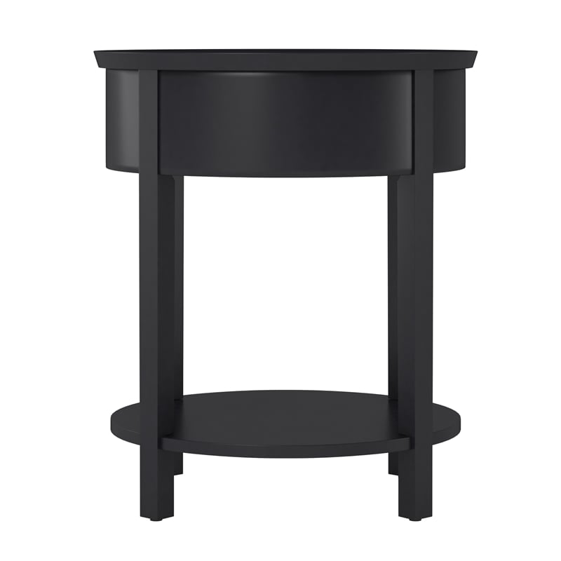 iNSPIRE Q 1-Drawer Oval Modern Wood End Table with Shelf in Vulcan Black