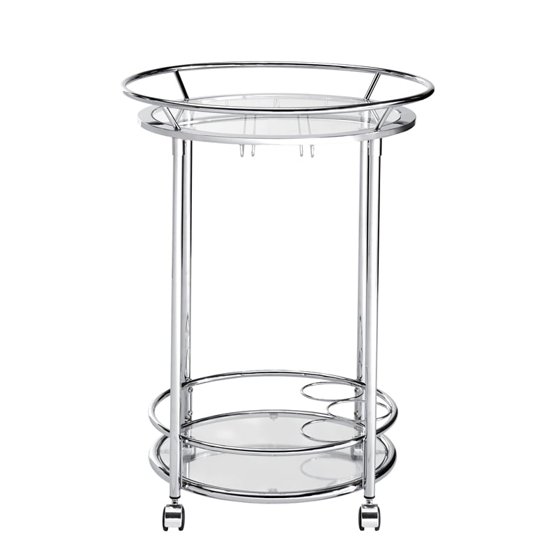 iNSPIRE Q Modern Metal & Glass Bar Cart with Wheels in Chrome/Clear