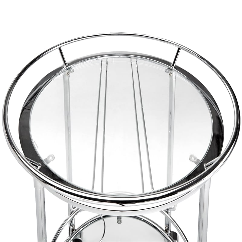 iNSPIRE Q Modern Metal & Glass Bar Cart with Wheels in Chrome/Clear