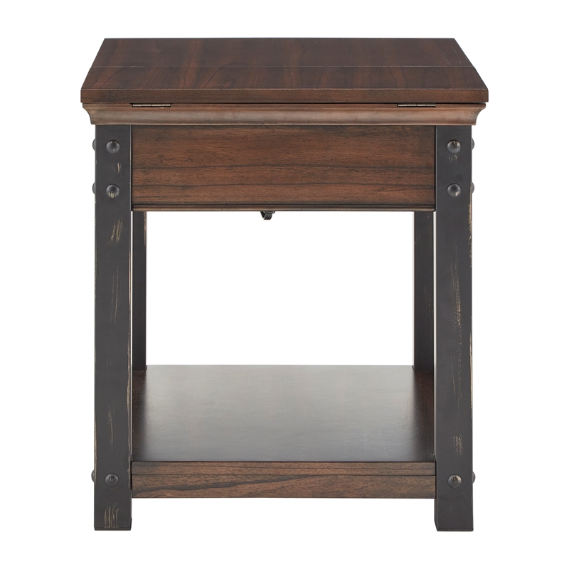 iNSPIRE Q 1-Drawer Traditional Wood & Metal End Table in Red Cherry