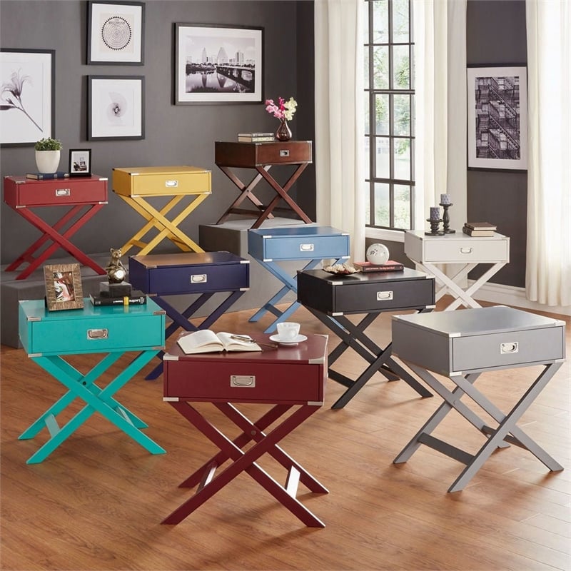 iNSPIRE Q 1-Drawer X-Base Modern Wood & Metal Accent Campaign Table in Espresso