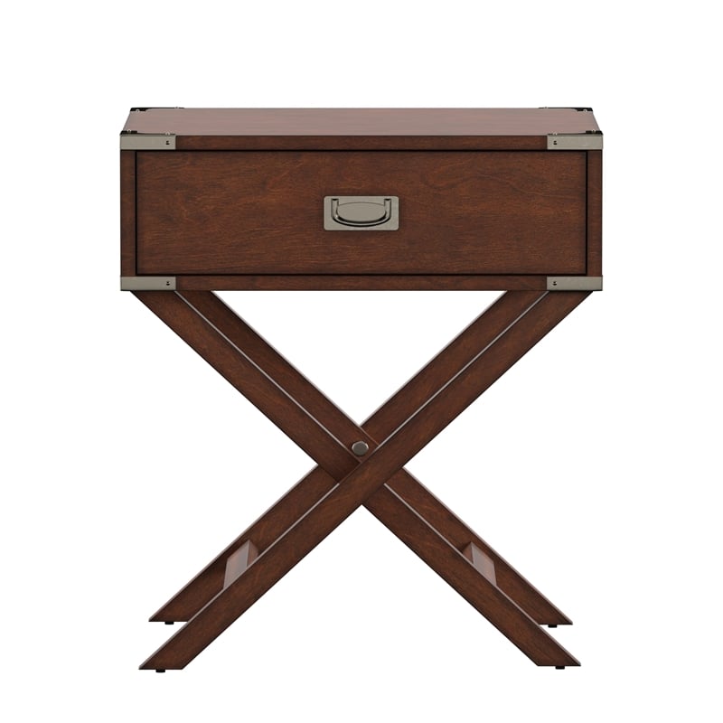 iNSPIRE Q 1-Drawer X-Base Modern Wood & Metal Accent Campaign Table in Espresso