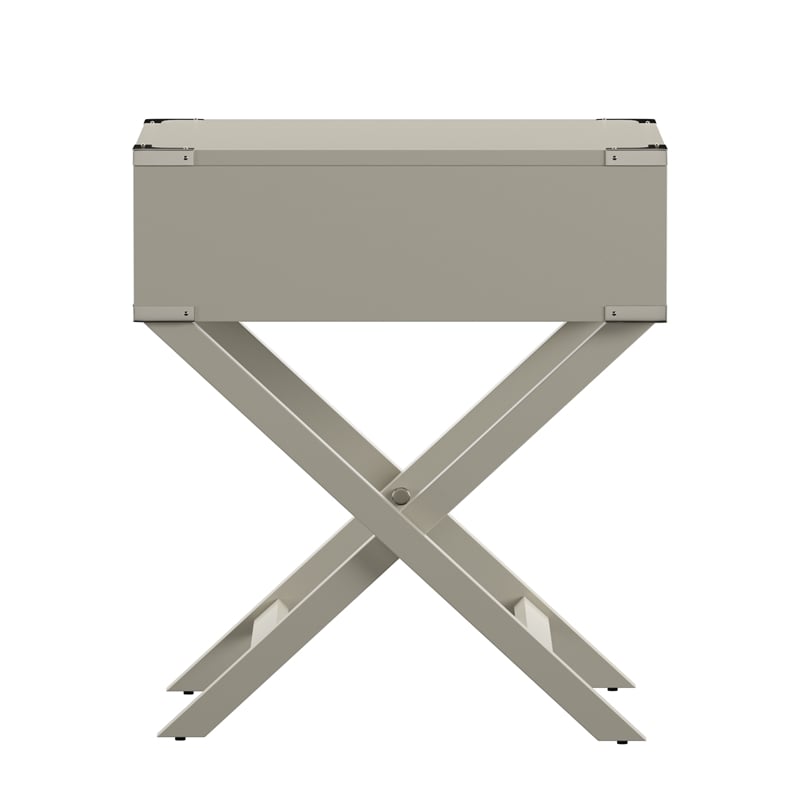 iNSPIRE Q 1-Drawer X-Base Modern Wood & Metal Accent Campaign Table in Silver