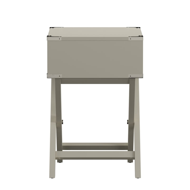 iNSPIRE Q 1-Drawer X-Base Modern Wood & Metal Accent Campaign Table in Silver