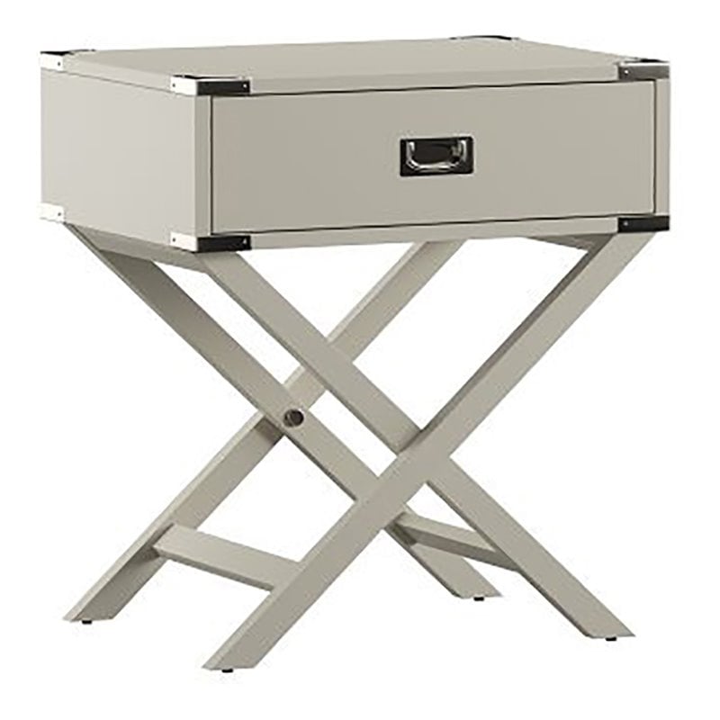 iNSPIRE Q 1-Drawer X-Base Modern Wood & Metal Accent Campaign Table in Silver