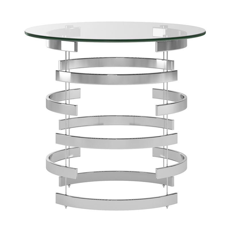 iNSPIRE Q Vortex Base Modern Metal & Glass End Table in Silver/Clear