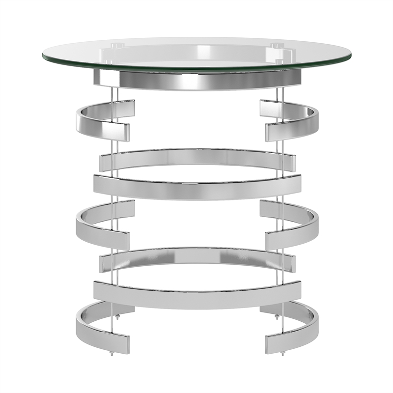 iNSPIRE Q Vortex Base Modern Metal & Glass End Table in Silver/Clear